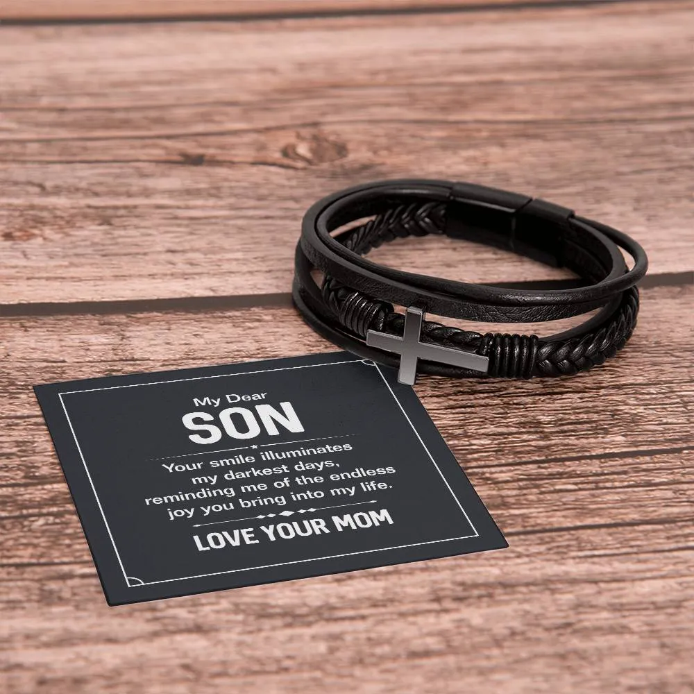 To My Son Cross Bracelet from Mom, Your Smile Illuminates My Darkest Days