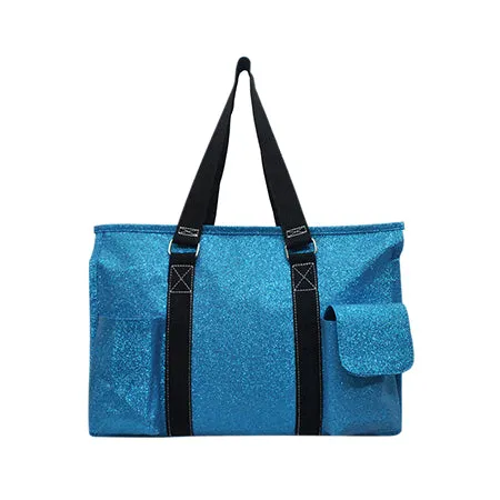 Turquoise Glitter NGIL Zippered Lined Caddy Organizer Tote Bag