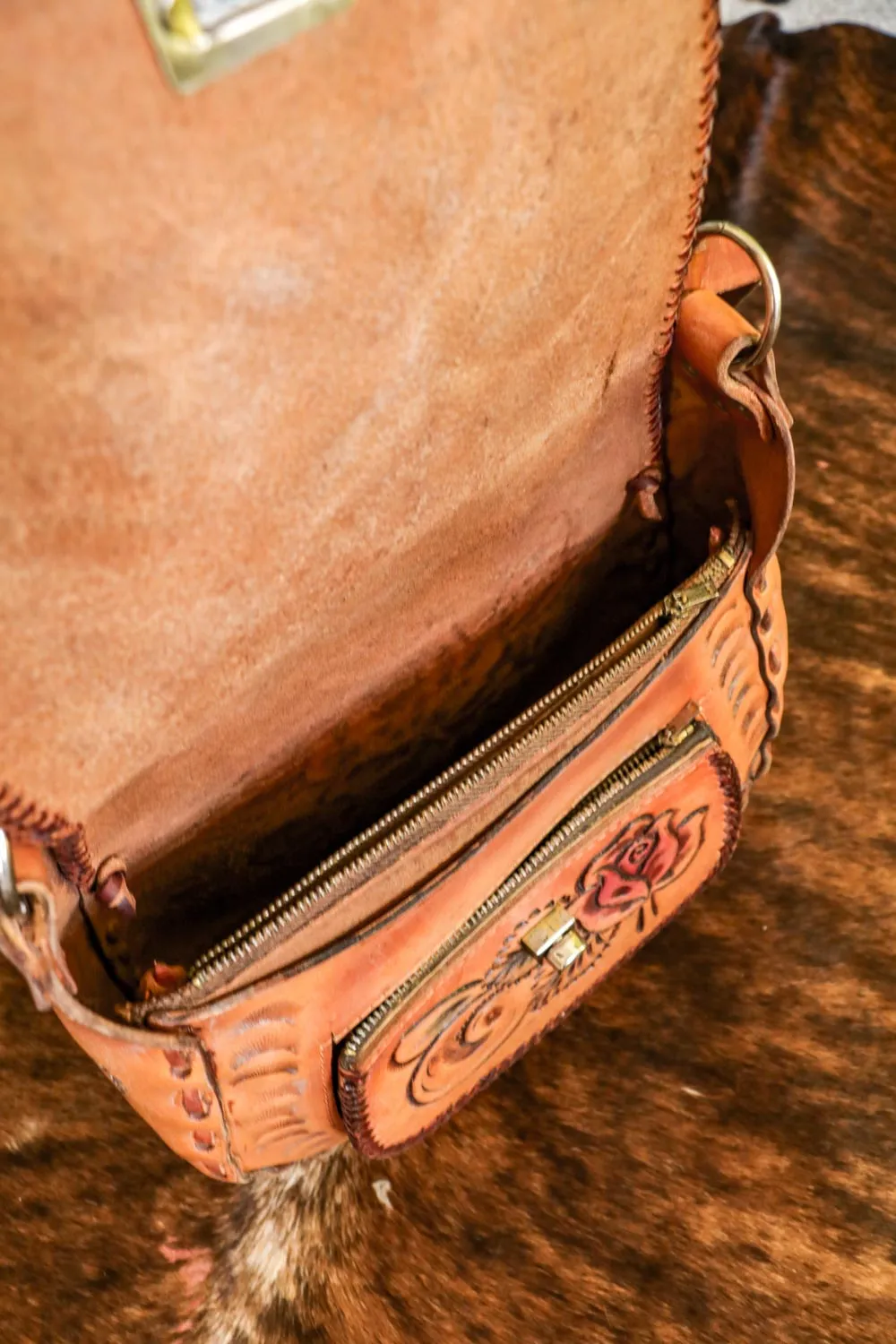 Vintage Tooled Leather Western Boho Horse Purse