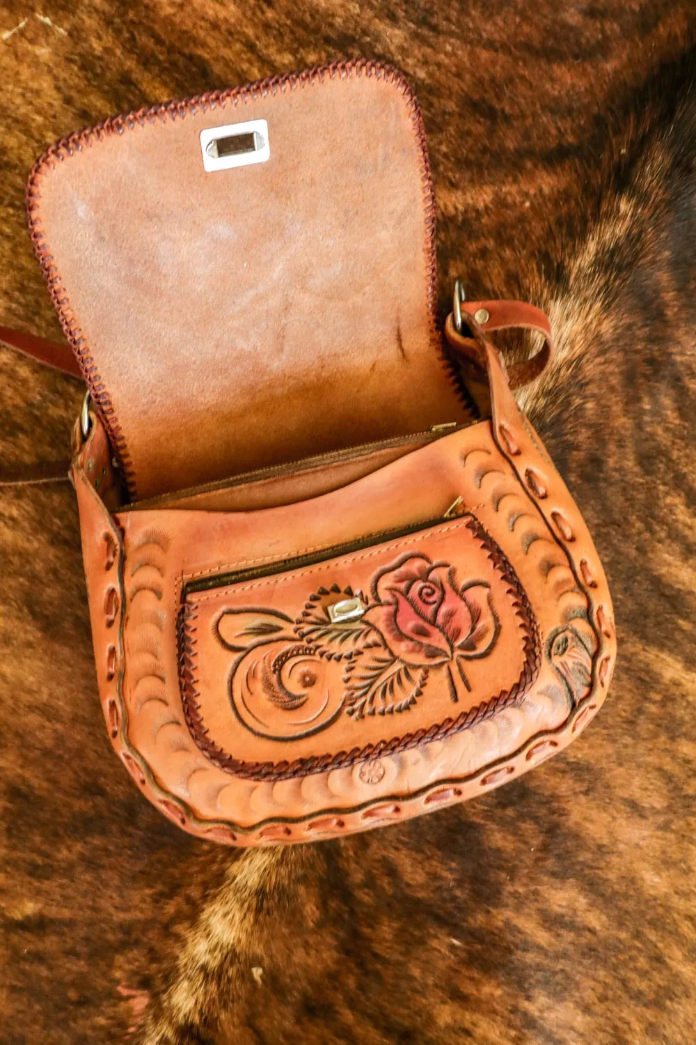 Vintage Tooled Leather Western Boho Horse Purse