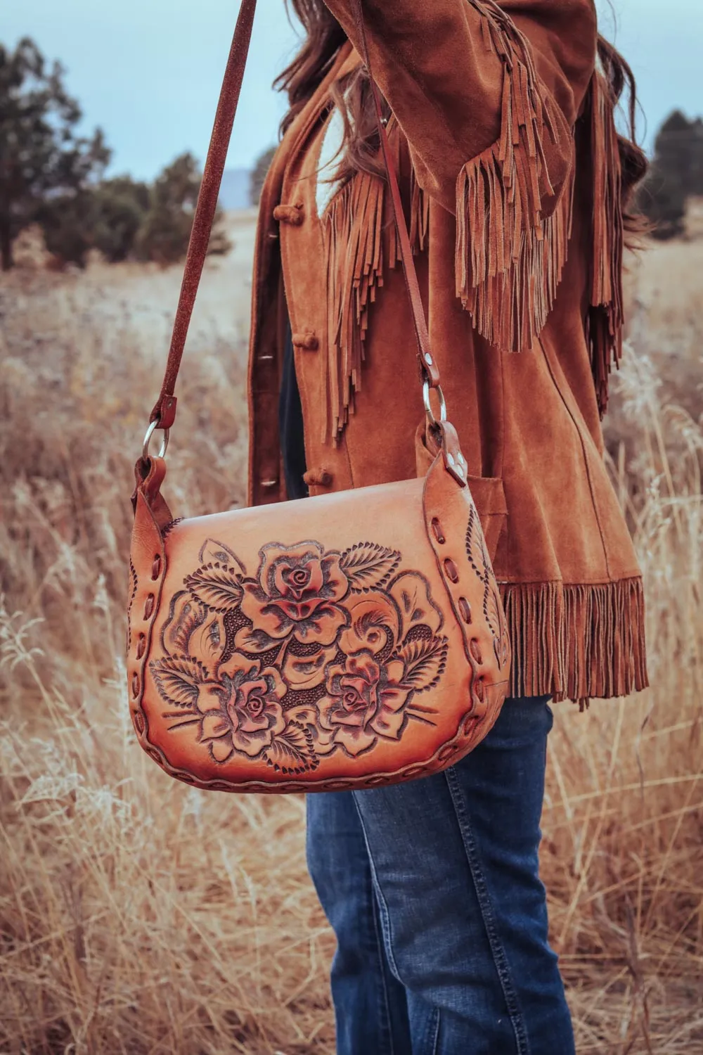 Vintage Tooled Leather Western Boho Horse Purse