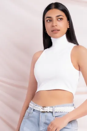 White High Neck Crop Top