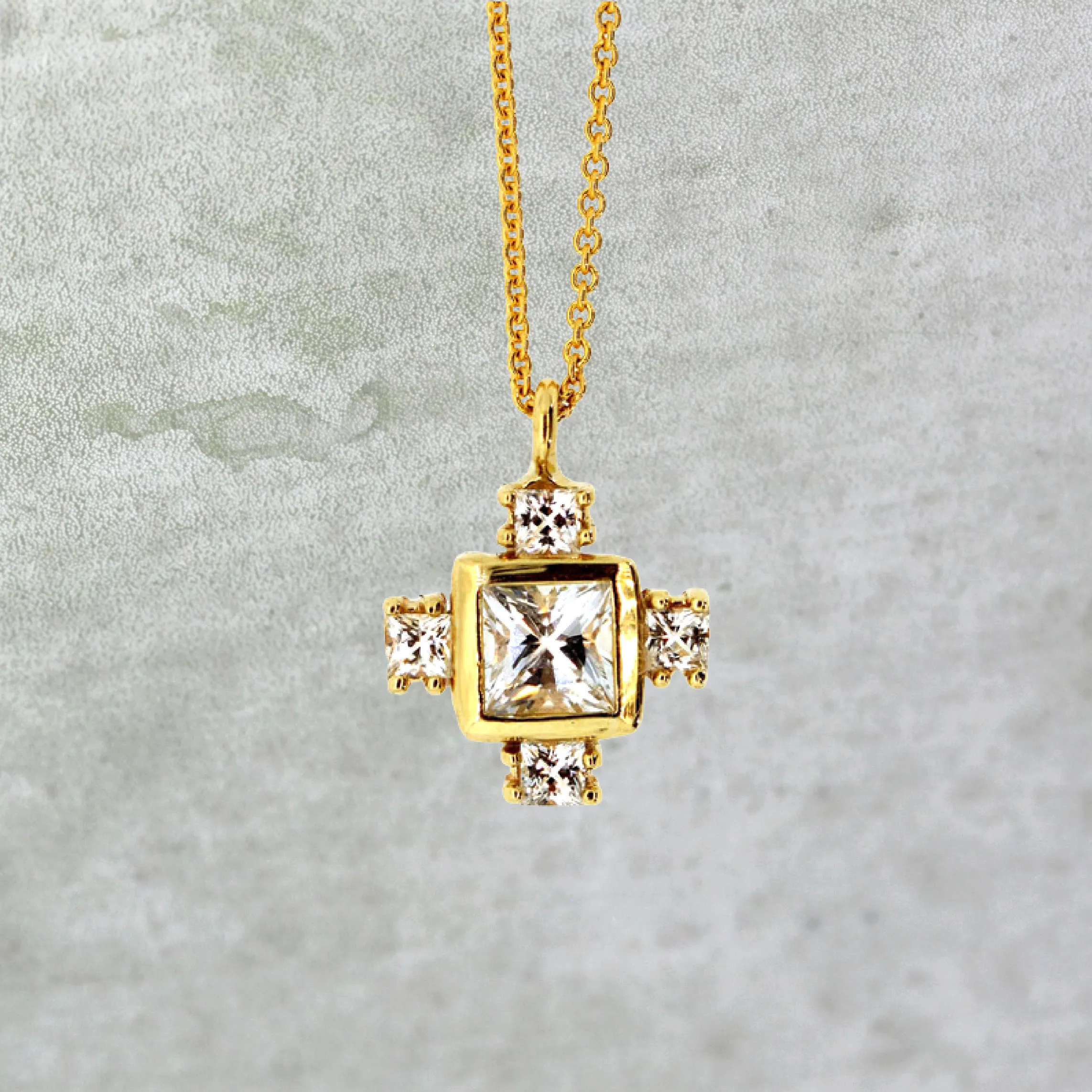 White Sapphire Byzantine Cross Necklace