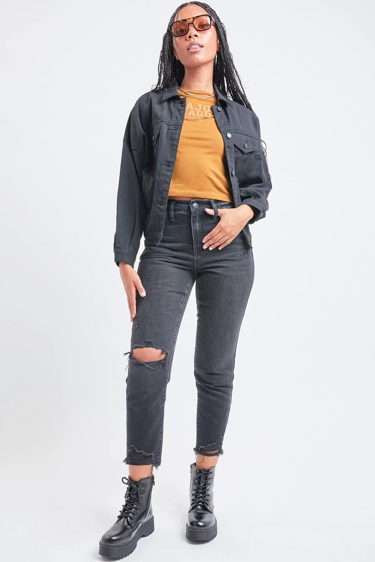 Women's 80's Style Denim Jacket With Elastic Hem