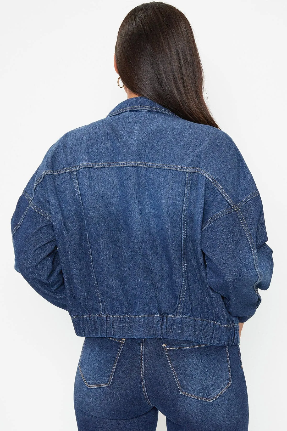 Women's 80's Style Denim Jacket With Elastic Hem