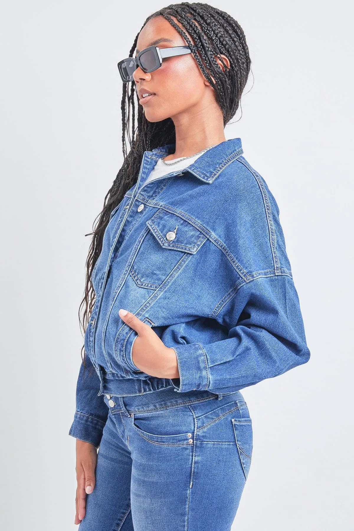 Women's 80's Style Denim Jacket With Elastic Hem