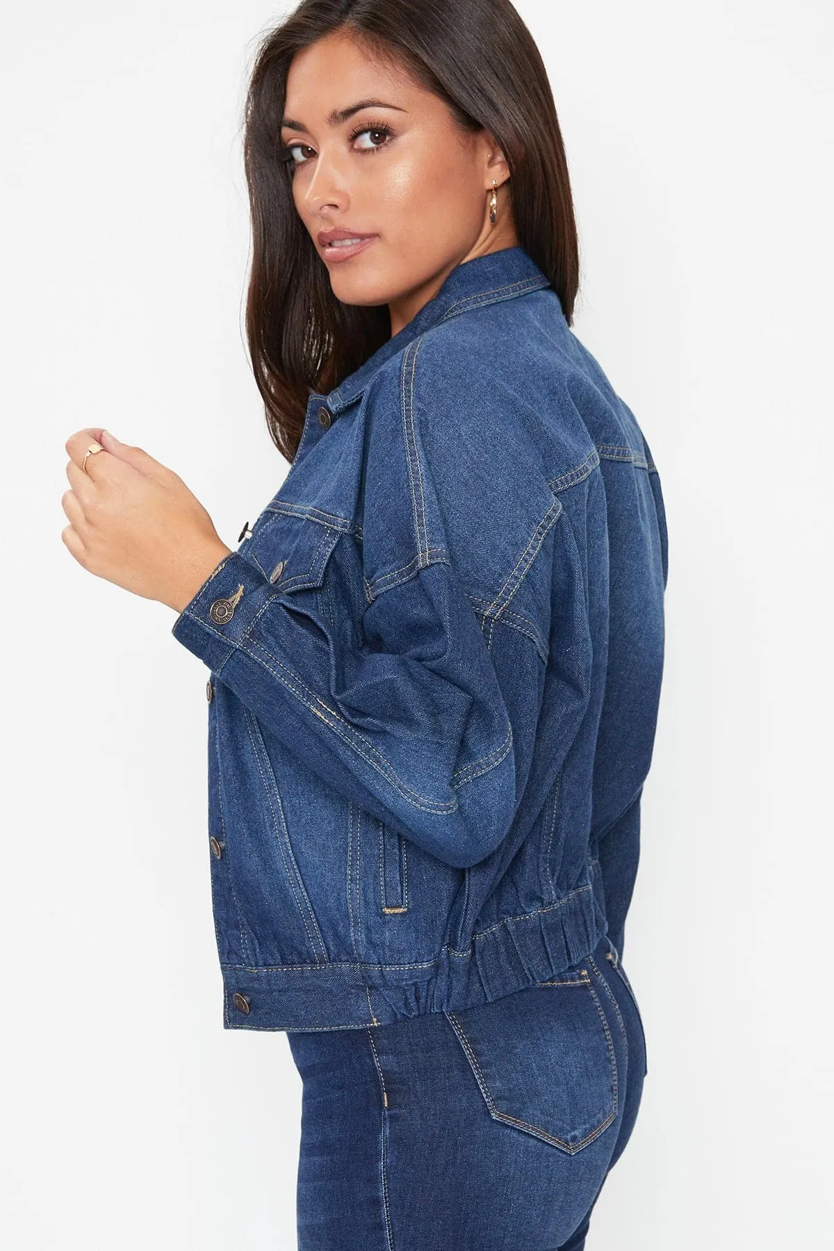 Women's 80's Style Denim Jacket With Elastic Hem