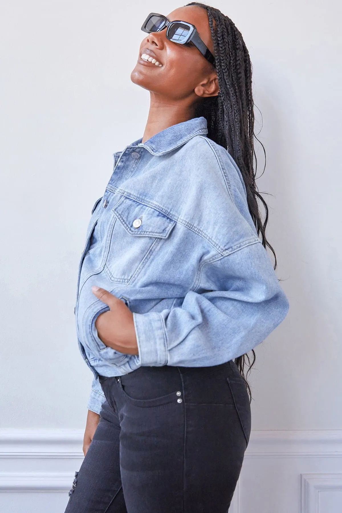 Women's 80's Style Denim Jacket With Elastic Hem