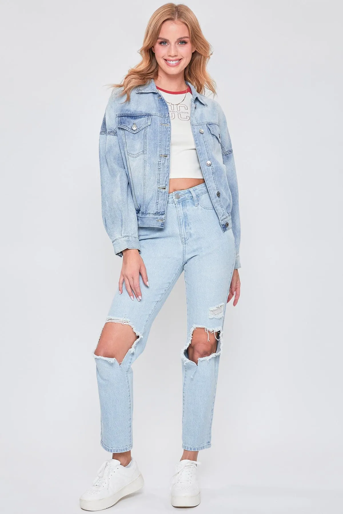 Women's 80's Style Denim Jacket With Elastic Hem