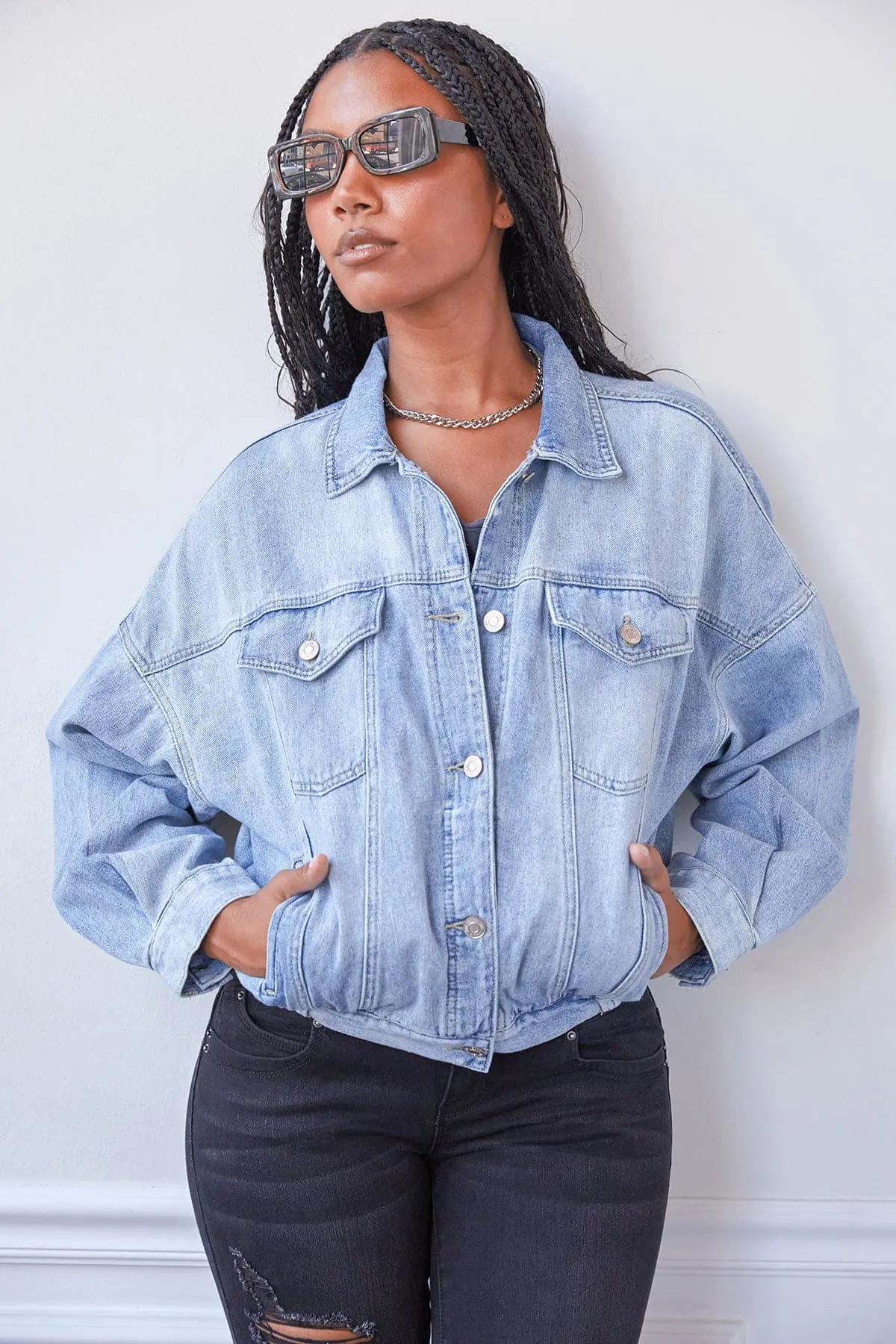 Women's 80's Style Denim Jacket With Elastic Hem