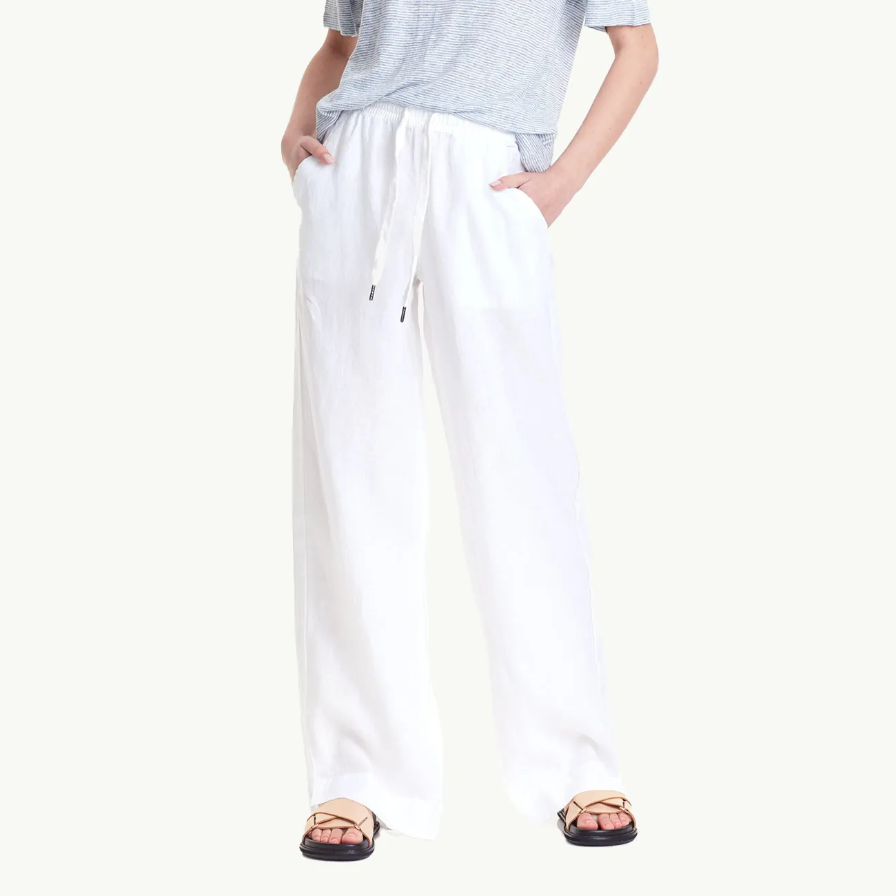 Women's Wide Leg Linen Pant - White