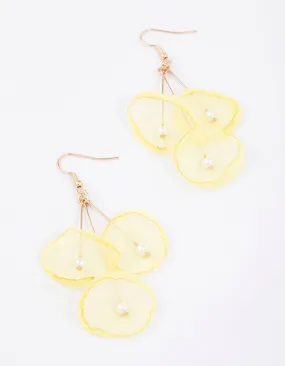 Yellow Multi Pearl Flower Drop Earrings